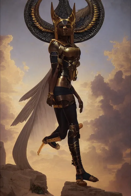 Image similar to Mystical Valkyrie, Portrait of a beautiful female Anubis warrior, Regal, Realistic, Refined, Detailed Digital Art, Oil Painting, William-Adolphe Bouguereau, Michael Cheval, Esao Andrews, Steampunk, Walt Disney (1937), Highly Detailed, Cinematic Lighting, Unreal Engine, 8k, HD