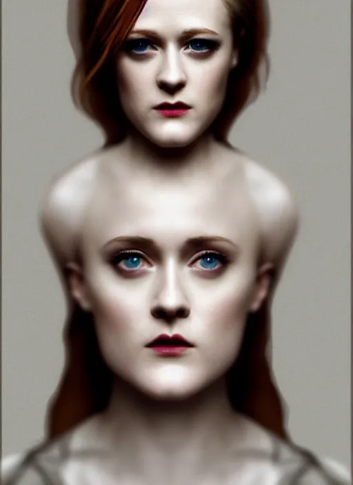 Prompt: goddess, Evan Rachel Wood, pale, holy, gorgeous, white dress, symmetrical face, high fantasy, concept art, warm lighting, painting