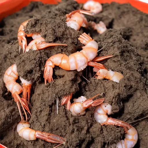 Prompt: a bag of young's scampi filled with mud