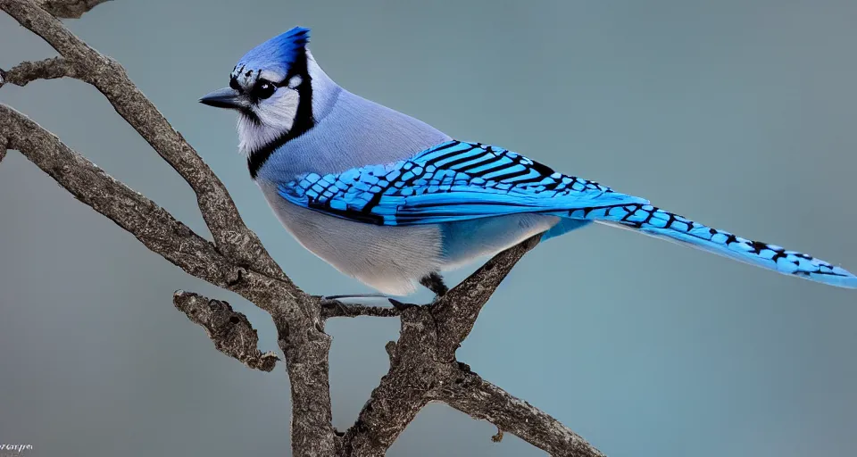 Image similar to Blue Jay, highly textured, blue backdrop, 4K image