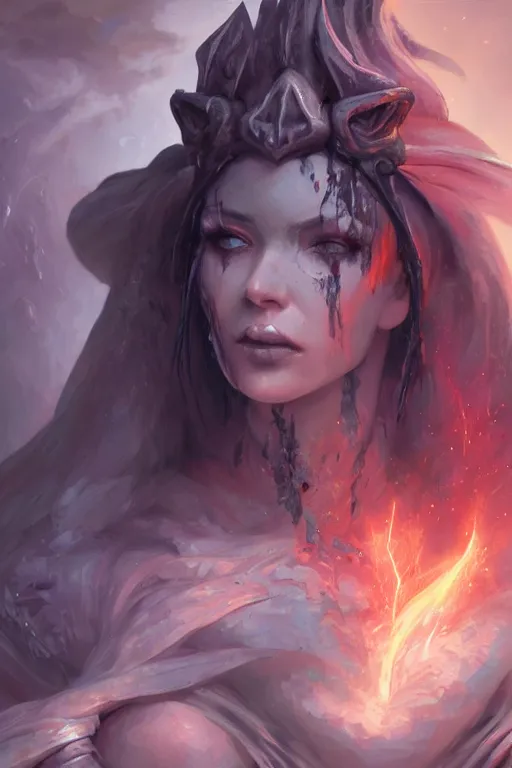 Prompt: face closeup beautiful girl necromancer covered in blood, wizard of the coast casting magic spell, angel, magic storm and thunder clouds, fantasy, magic the gathering, hyper detailed, 3 d render, hyper realistic detailed portrait, peter mohrbacher