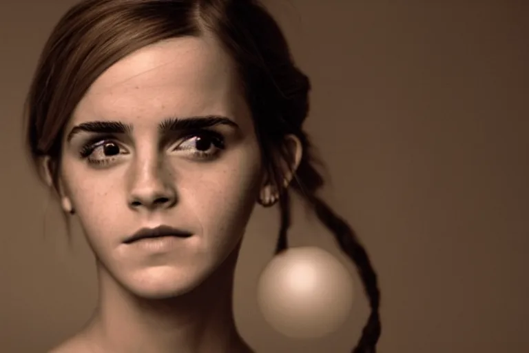 Image similar to emma watson's face in a lightbulb, cinematic