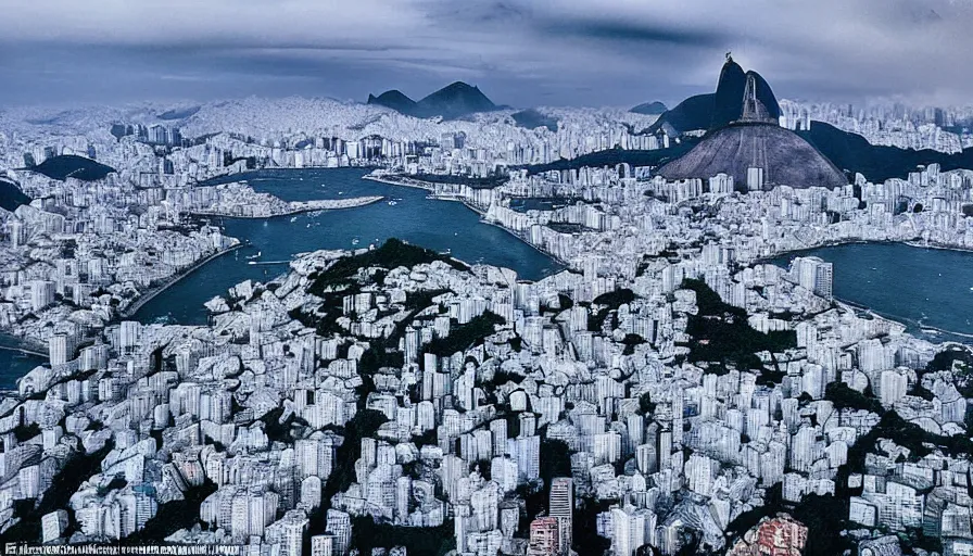 Prompt: the city of rio de janeiro covered in snow, 4 k, award winning photograph, beautiful, trending on instagram