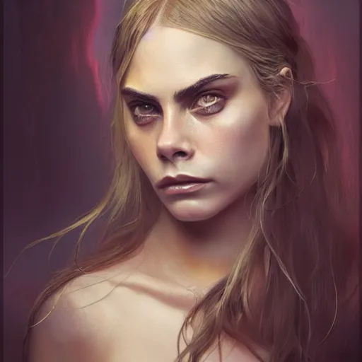 Image similar to Cara Delevigne, physically accurate, dynamic lighting, intricate, elegant, highly detailed, digital painting, artstation, HR GIGER, Hieronymus Bosch, Francis Bacon, concept art, smooth, sharp focus, illustration, art by artgerm and greg rutkowski and alphonse mucha