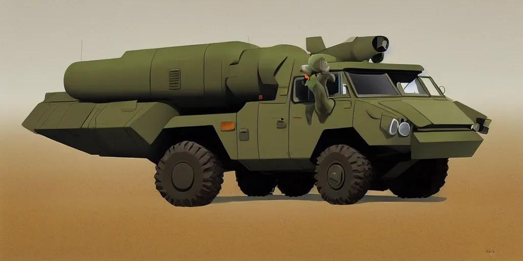 Prompt: cute little himars vehicle by goro fujita