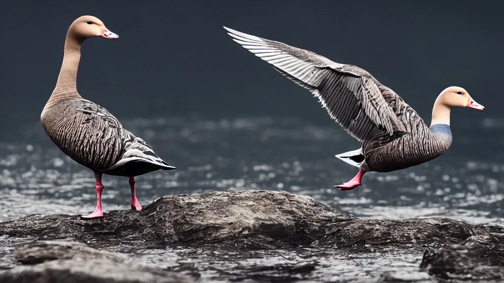 Image similar to cyberpunk greylag goose floating in space, 8k, cinematic, epic, ultra detailed, award winning, trending on artstationHD, dramatic