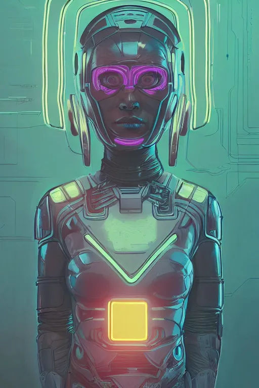 Prompt: portrait of a girl with a biomechanic armor and neon light by Laurie Greasley and Greg Rutkowski , digital painting, highly detailed, trending on artstation