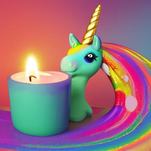 Image similar to a unicorn puking into a candle, octane render, lisa frank style