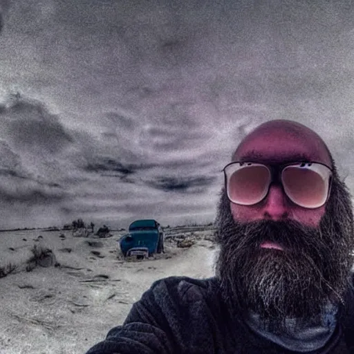 Image similar to creepiest last selfie taken on earth, end of the world, ultra realistic photo, 8k, unbelievable