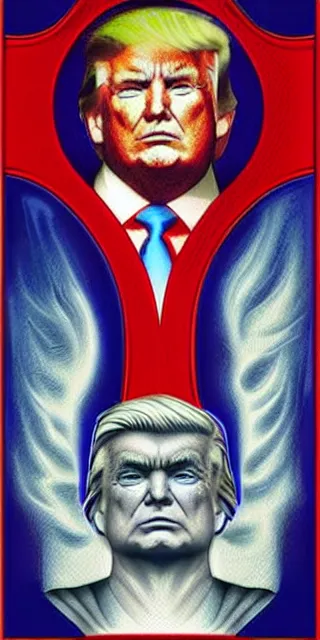 Image similar to donald trump american patriot apotheosis in the style of alex grey