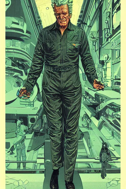 Image similar to John Noble as Rick Sanchez, science fiction, retro cover, high details, intricate details, by vincent di fate, artgerm julie bell beeple, 60s, inking, vintage 60s print, screen print