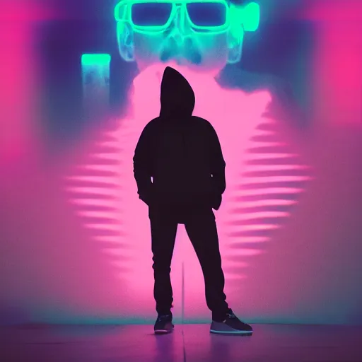 Image similar to rich astley in hoodie, portrait, vaporwave, synthwave, neon, vector graphics, cinematic, volumetric lighting, f 8 aperture, cinematic eastman 5 3 8 4 film