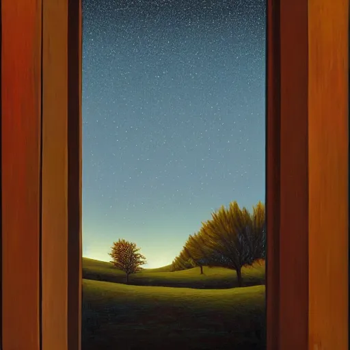 Image similar to a gust of night pushed its way in the door by jeffrey smith, oil on canvas