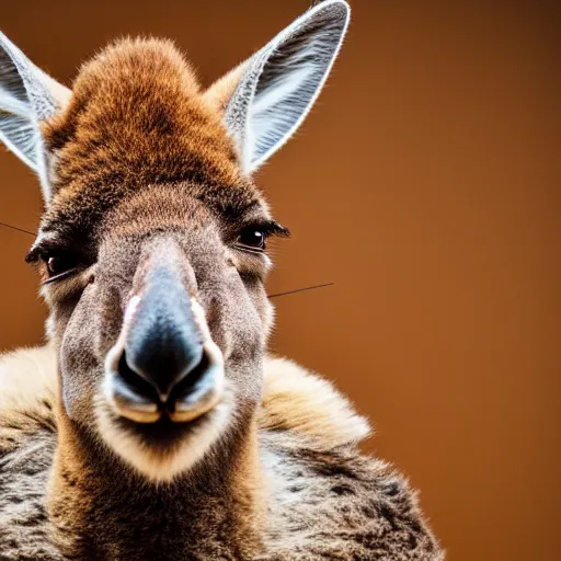 Image similar to a photo of a buff kangaroo wearing a safari hat and vest, studio photography, 8 k