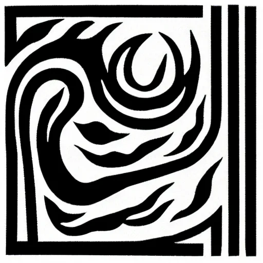 Image similar to detailed illustration pictogram of fire, black and white only, smooth curves