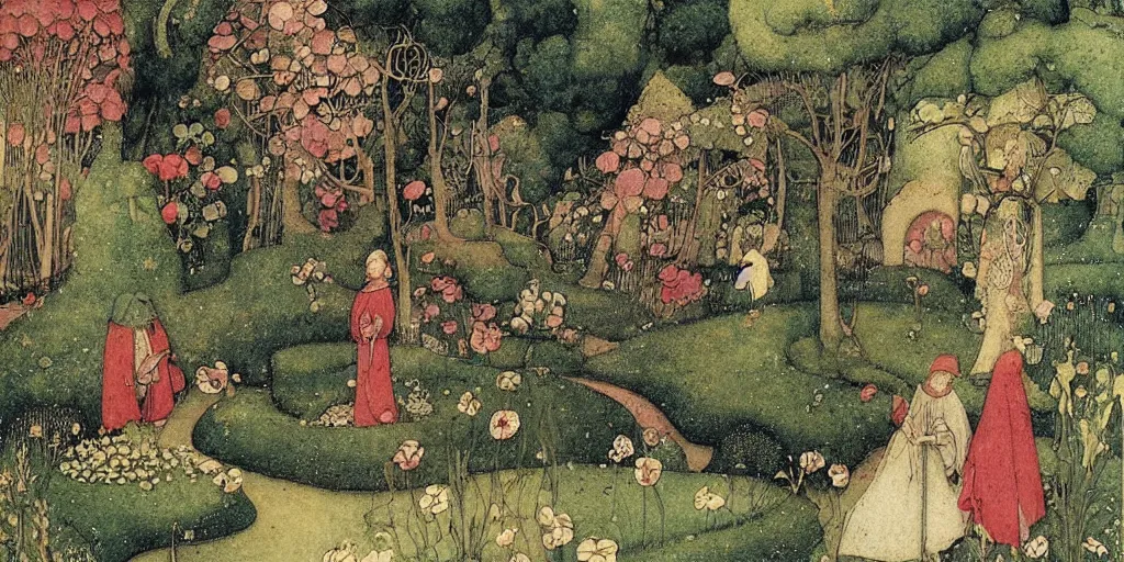 Prompt: a beatiful old garden, extremely detailed, sharp focus, wide view, smooth, digital illustration, colorfull by edmund dulac, by hieronimus bosch