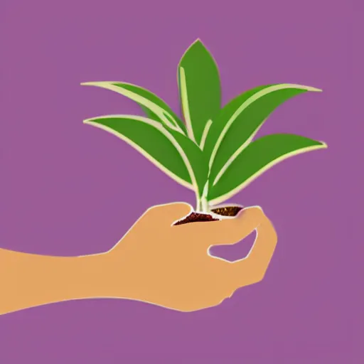 Prompt: a hand holding a plant, favicon, logo