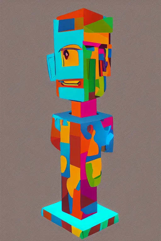 Image similar to cubist moai statue cutout digital illustration cartoon colorful beeple