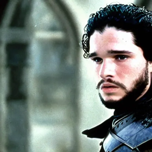 Prompt: movie still of jon snow from the tv series game of thrones ( 1 9 7 6 )