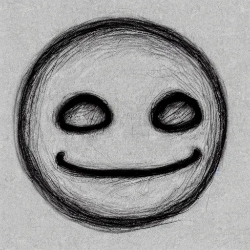 Image similar to primitive drawing of smiling circle face with red eyes thumb up. Сhild drawing picture