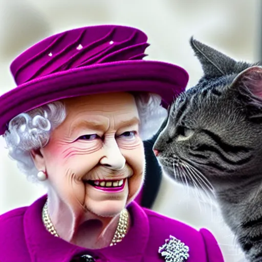 Image similar to Queen Elizabeth wearing cat ears and a furry tail