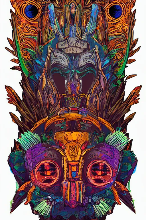 Image similar to animal mask totem roots flower tribal feather gemstone plant wood rock shaman vodoo video game vector cutout illustration vivid multicolor borderlands comics by josan gonzales and dan mumford radiating a glowing aura