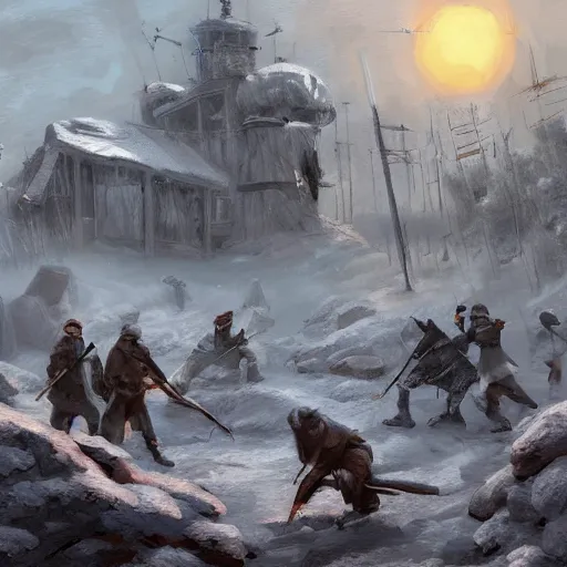 Image similar to digital art, trending on artstation, battle of gypsy clans in a nuclear winter