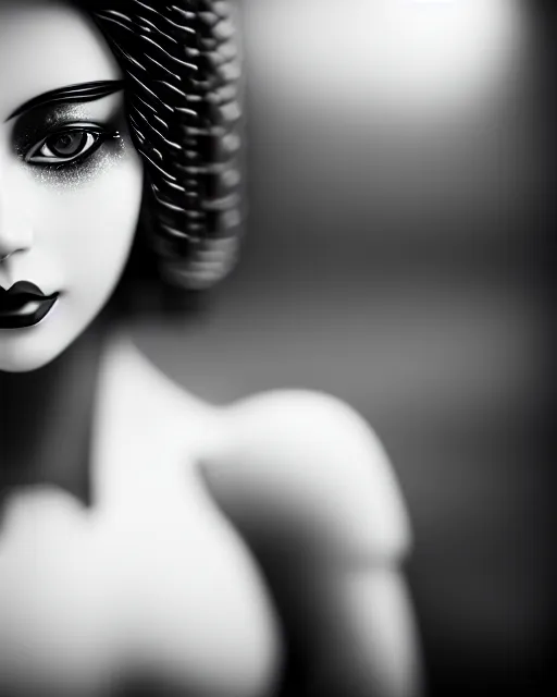 Image similar to black and white dreamy young beautiful female artificial intelligence, metropolis, cinematic, rim light, bokeh, photo - realistic, elegant, high detail, 8 k, masterpiece, photo taken in 1 9 3 0