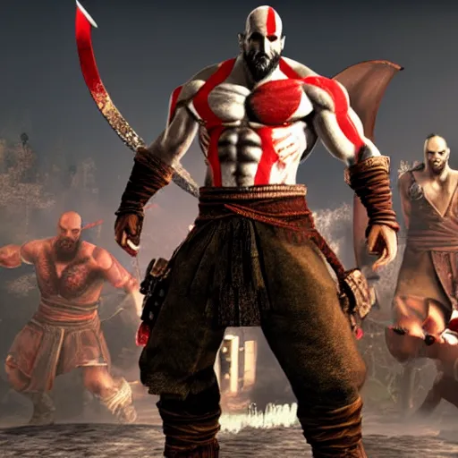 Prompt: god of war in the style of yakuza : like a dragon