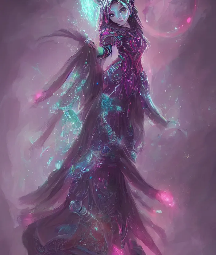 Prompt: concept art of asian female Void Walker, slavic style dress, corset, full body, Realistic, nebula background, intricate details, colourful, by Jason Chan