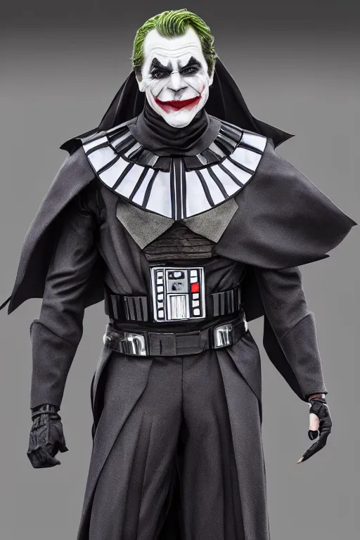 Prompt: Joker wearing vader's armor suit, cosplay, full character, highly detailed, highly realistic