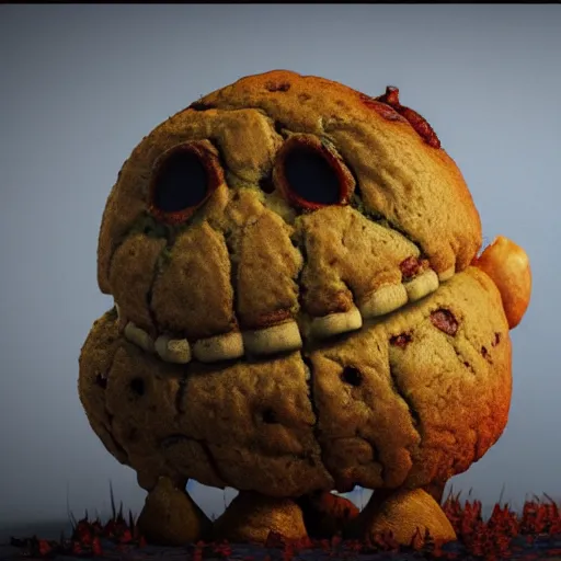 Prompt: a film still of a horror movie featuring a muffin monster, spooky, 3 d render, award - winning, eerie, 4 k, blender, trending on unreal engine