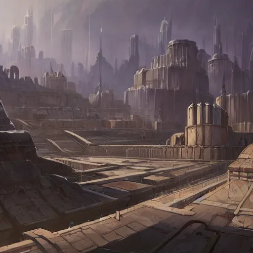 Image similar to concept art painting of an evil empires capital city with large fortress in the middle, realistic, detailed, cel shaded, in the style of makoto shinkai and greg rutkowski and james gurney