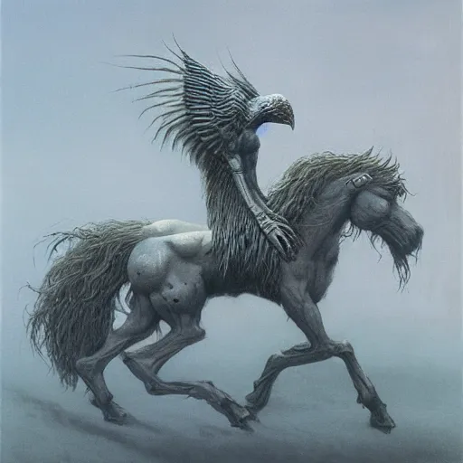 Image similar to griffon knight concept, beksinski