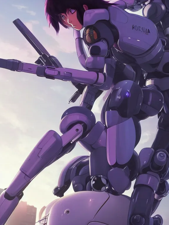 Image similar to a fullbody action still of motoko kusanagi riding on top of a tachikoma, the major ghost in the shell : : stand alone complex, under repairs, maintenance : : by ilya kuvshinov, rossdraws, artgerm, sola digital arts, anti aliasing, raytracing : :