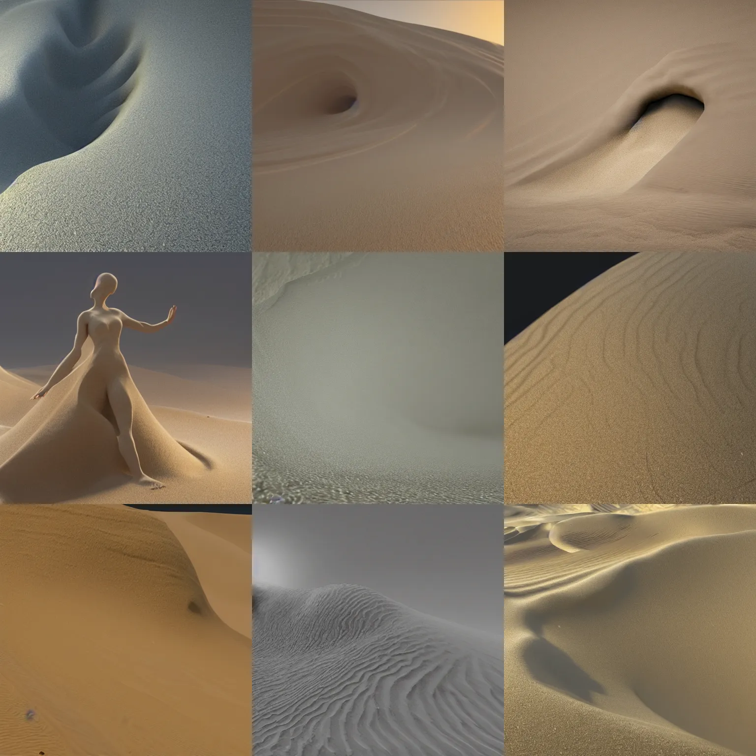 Prompt: huge sand wave of Sand particles forming female shapes effect particle dynamics render art unreal engine as in the mummy