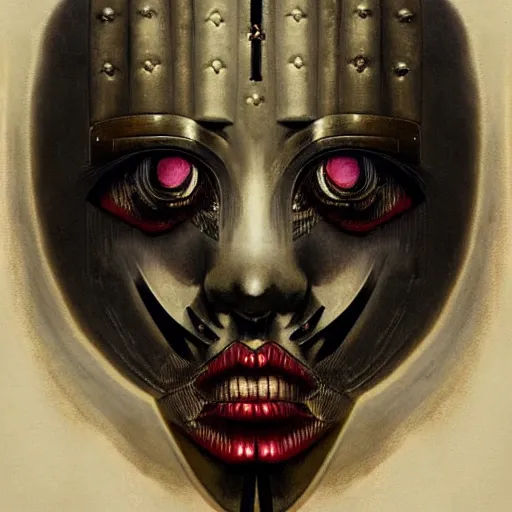 Prompt: symmetrical semi - realistic modern art deco mysterious creepy portrait of automaton fearful in the style of michael hussar highly detailed sharp focus