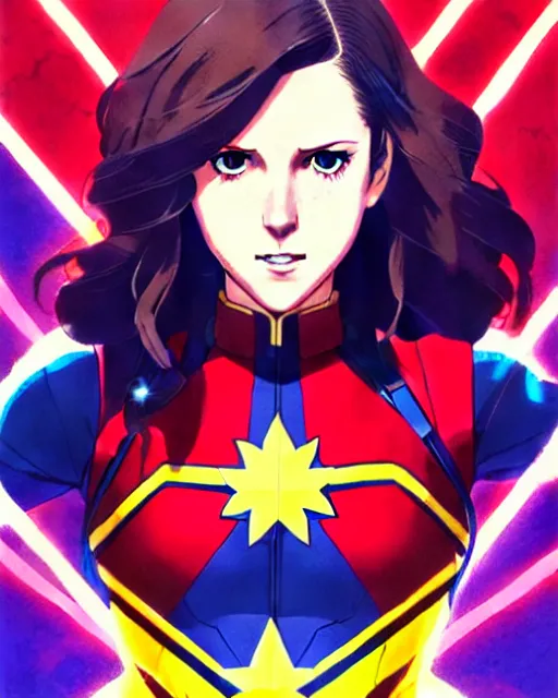 Image similar to Anime as Anna Kendrick playing Captain Marvel || cute-fine-face, pretty face, realistic shaded Perfect face, fine details. Anime. realistic shaded lighting poster by Ilya Kuvshinov katsuhiro otomo ghost-in-the-shell, magali villeneuve, artgerm, Jeremy Lipkin and Michael Garmash and Rob Rey as Captain Marvel in New York cute smile