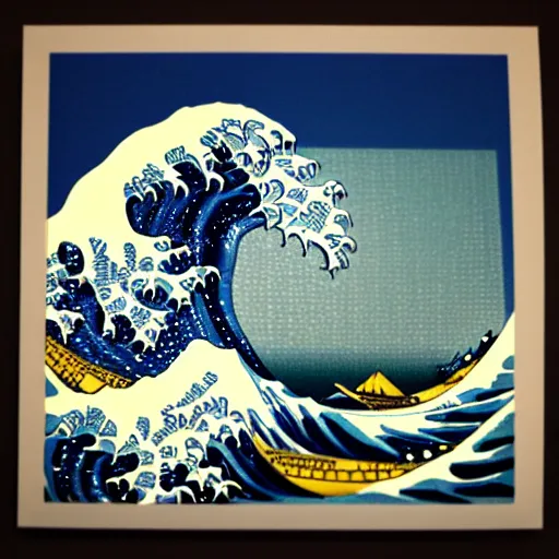 Image similar to the great wave off kanagawa as a lego set, soft lighting