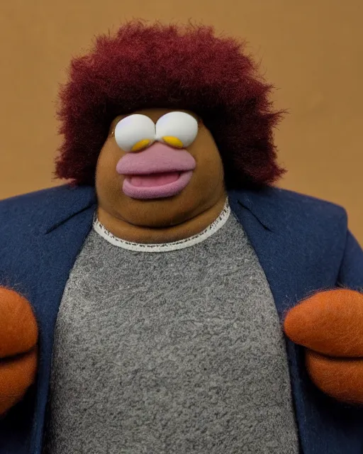 Image similar to craig robinson as a muppet. highly detailed felt. hyper real photo. 4 k.