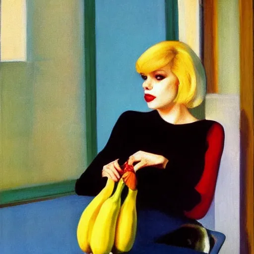 Image similar to blondie singer with banana, edward hopper painting