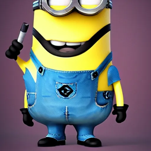 Image similar to sad minion doomer, smoking cigarette, hd, realistic, detailed