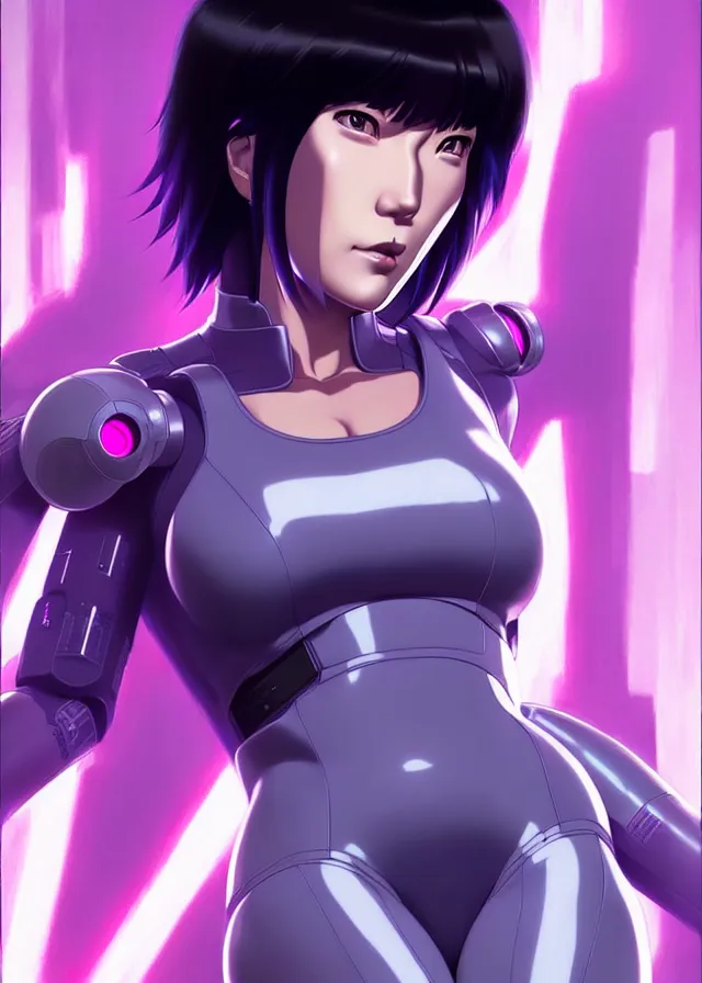 Image similar to a fullbody portrait of motoko kusanagi ghost in the shell, finely detailed features : : gits sac twenty forty five netflix : : by ilya kuvshinov, rossdraws, artgerm, sola digital arts, production ig, anti aliasing, raytracing : :