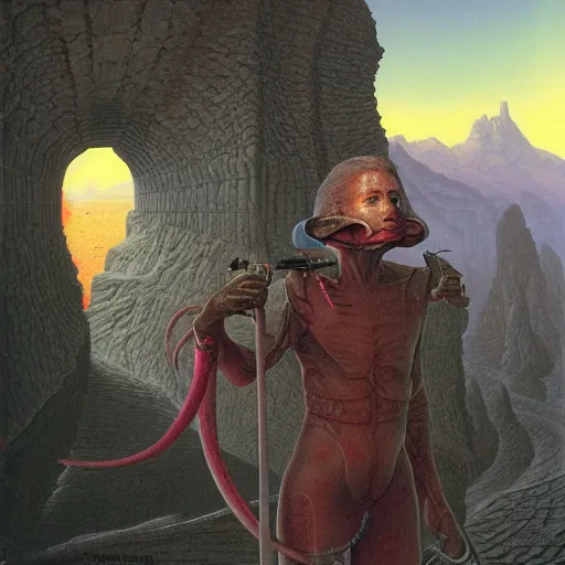 Image similar to a portrait of a character in a scenic environment by Wayne Barlowe