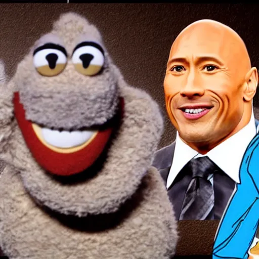 Prompt: Dwayne The Rock Johnson depicted as a muppet