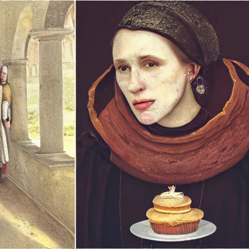 Image similar to closeup portrait of a medieval us senator eating cakes in the cloisters, depth of field, zeiss lens, detailed, symmetrical, centered, fashion photoshoot, by annie leibovitz and steve mccurry, david lazar, jimmy nelsson, breathtaking, 8 k resolution, extremely detailed, beautiful, establishing shot, artistic, hyperrealistic, beautiful face, octane render