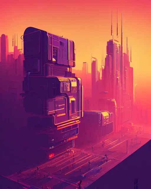 Image similar to beautiful painting of a cyberpunk marseilles inspired by leo ming pei, art by mike winkelmann, golden hour, illustration, highly detailed, simple, smooth and clean vector curves, no jagged lines, vector art, smooth, artstation