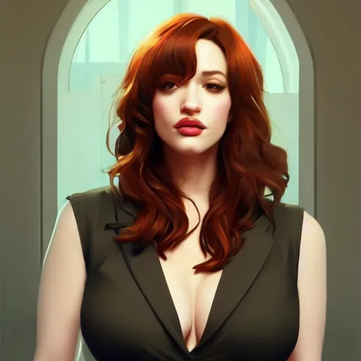 Image similar to a beautiful gina gershon christina hendricks kat dennings instagram model by wlop and ilya kuvshinov and artgerm, symmetrical eyes, aesthetic, gorgeous, stunning, alluring, attractive, artstation, deviantart, pinterest, digital art