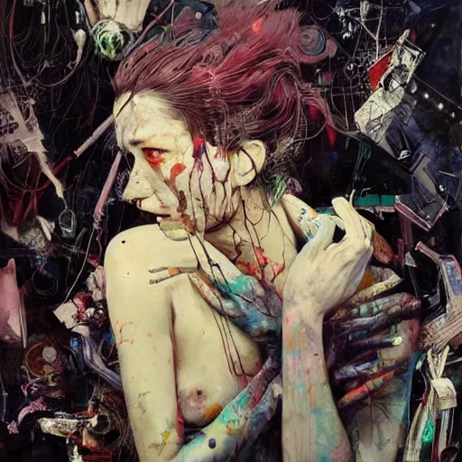 Image similar to woman in a vr headset, cyberpunk in the style of adrian ghenie, esao andrews, jenny saville,, surrealism, dark art by james jean, takato yamamoto