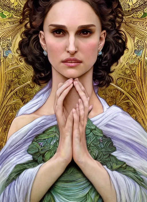 Image similar to Natalie Portman as God of Love, cute, fantasy, intricate, elegant, highly detailed, digital painting, 4k, HDR, concept art, smooth, sharp focus, illustration, art by alphonse mucha,artgerm, H R Giger